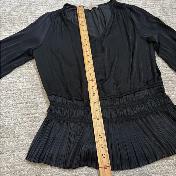 Philosophy Satin Pleated Smocked Blouse Size Large Black Long Balloon Sleeve Top - Picture 9 of 11